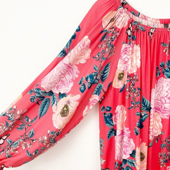 NWT Anthropologie Cascais Peasant Top Size L Pink Rose Floral Off-the-Shoulder - Picture 7 of 11